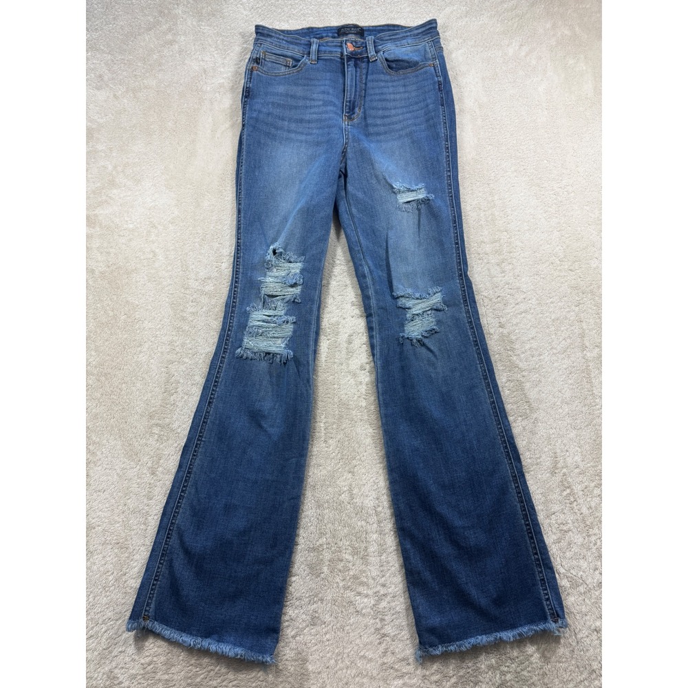 Judy Blue Womens Boot Cut Distressed Frayed Hem Blue Jeans 7/28 Meas: 28x31.5